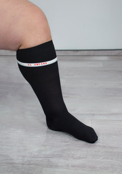 Reisestützstrümpfe XXL extra breite Beinweite schwarz DOPPELPACK